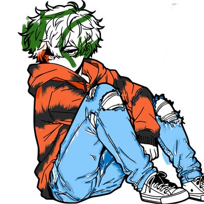 a male hoddie ripped jeans messy hair anime