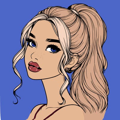 realistic girl with a ponytail on her hair and lips