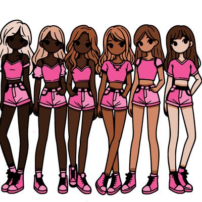 a group of girls wearing crop tops and shorts
