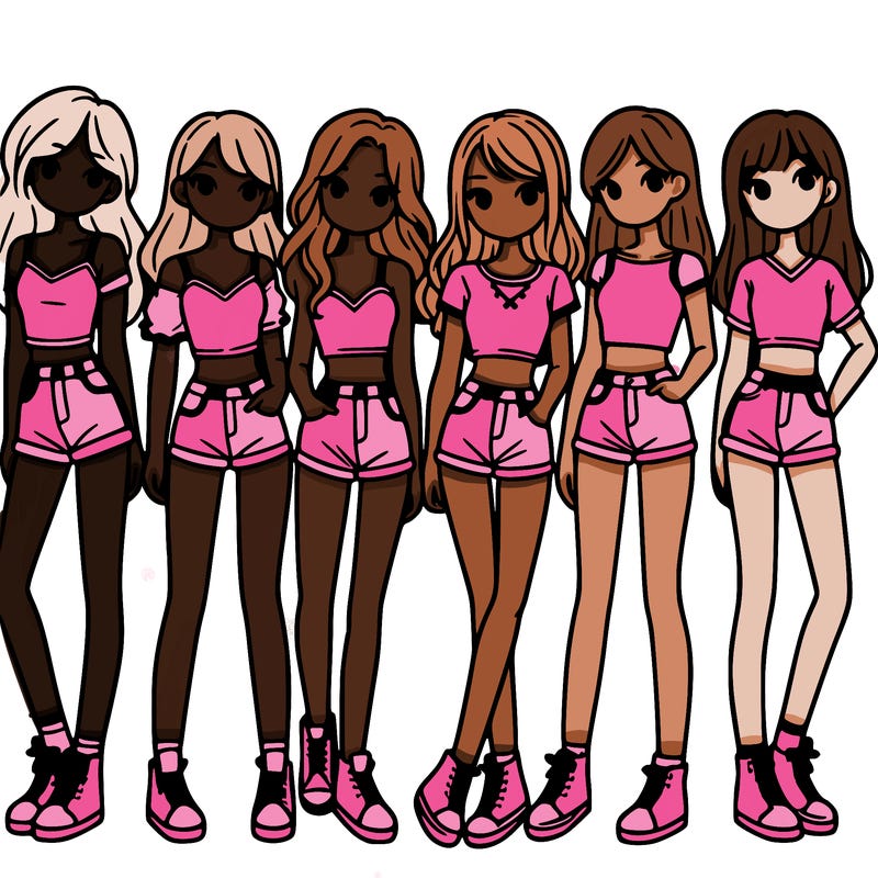 a group of girls wearing crop tops and shorts