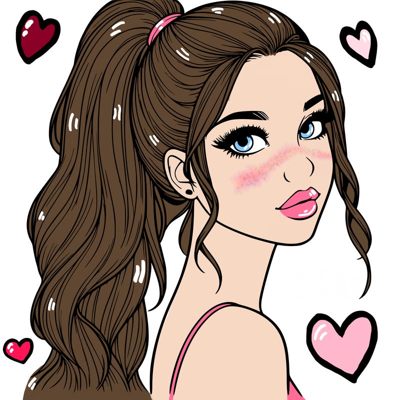 realistic pretty girl with high pony tail