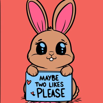 a bunny with a sign that says maybe two likes please