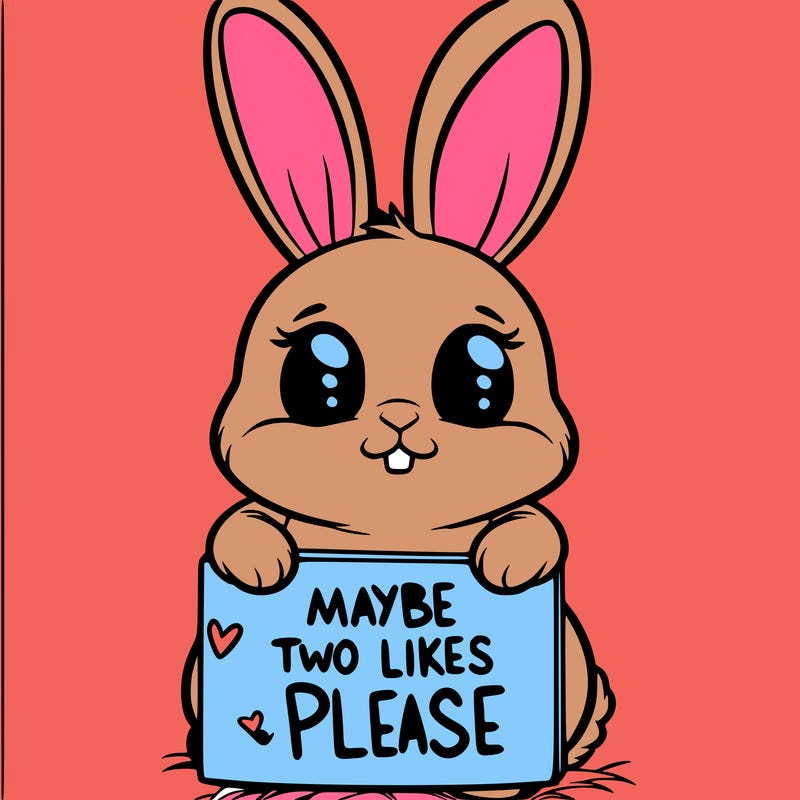 a bunny with a sign that says maybe two likes please