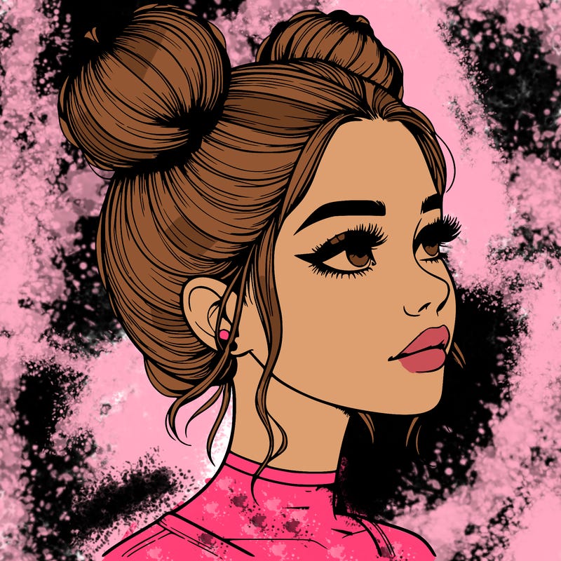 realistic girl with buns on the top of her head