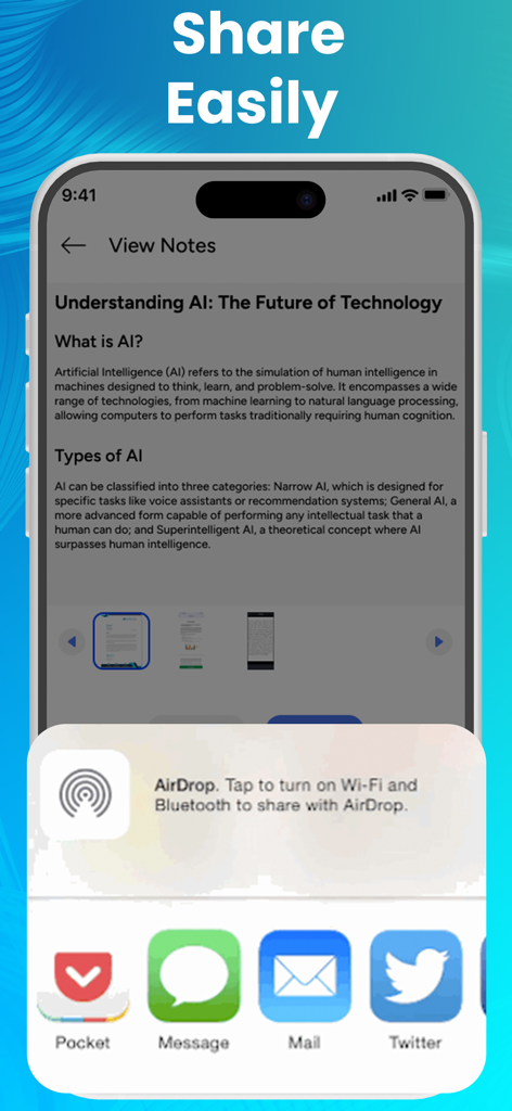 Pantalla de smartphone mostrando el menú de uso compartido de la aplicación Smart Printer