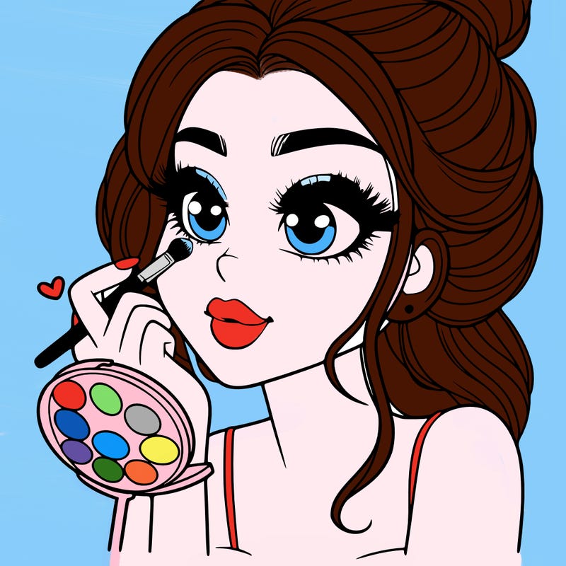 a girl doing her makeup realistic