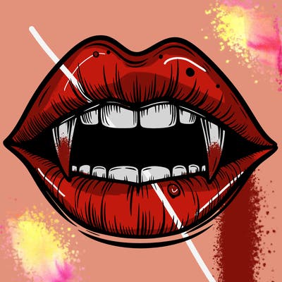 lips with vampire teeth
