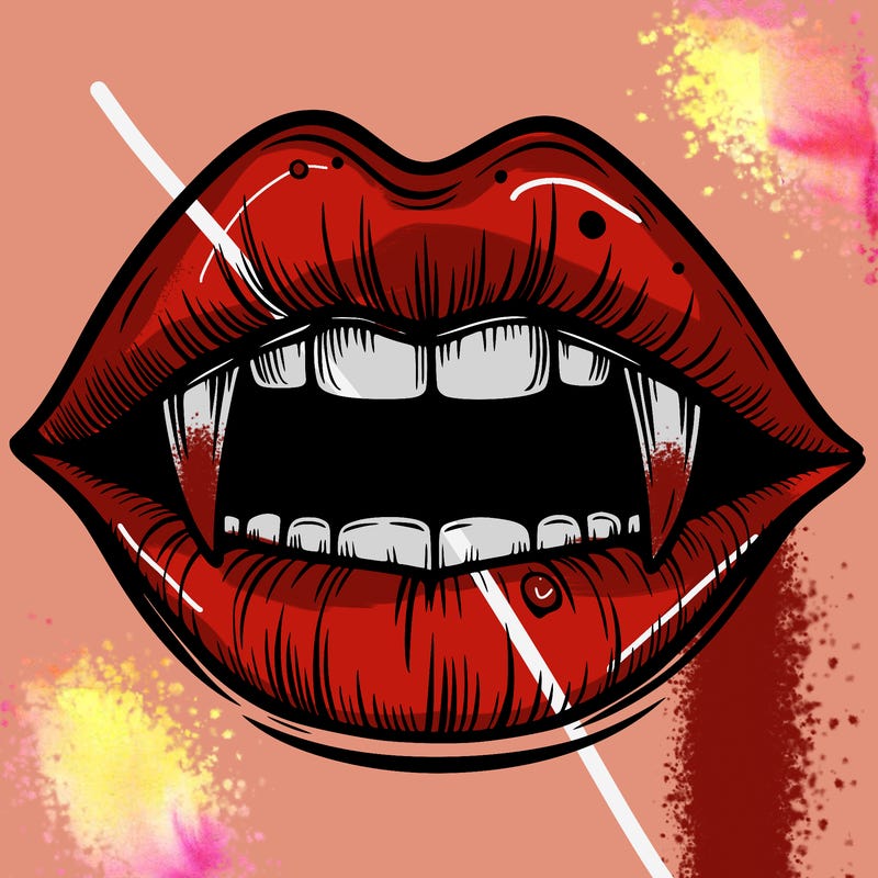 lips with vampire teeth