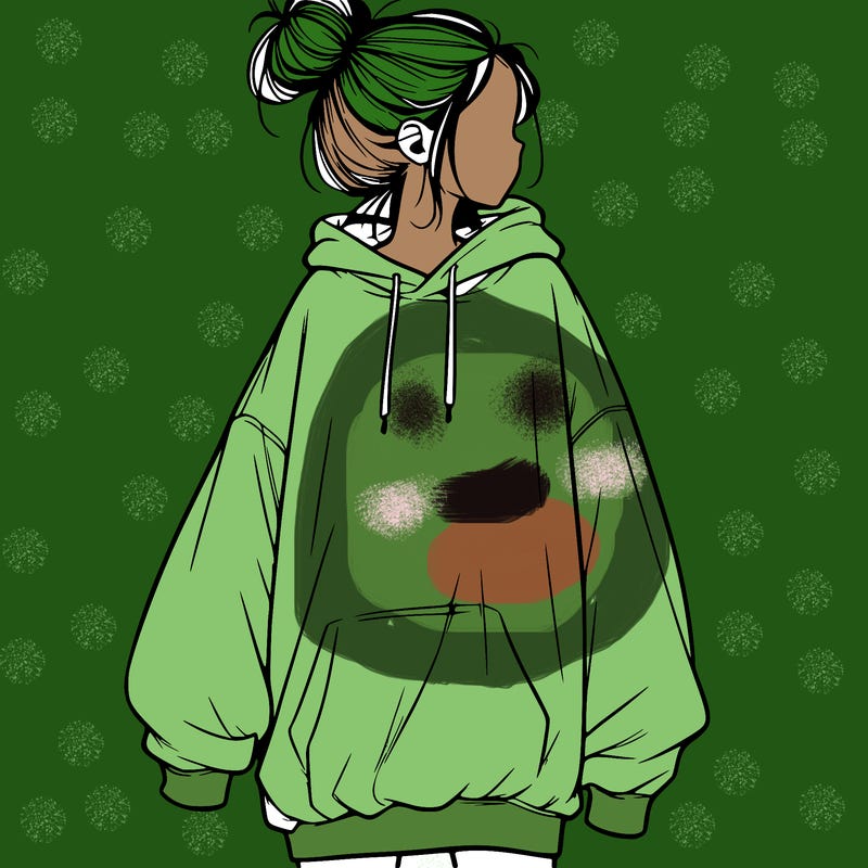 realistic girl with a oversized sweatshirt on and a bun