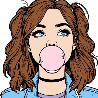 realististic girl blowing bubble -gum