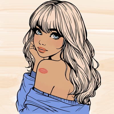 realistic girl with bangs looking over her shoulder