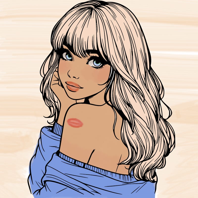 realistic girl with bangs looking over her shoulder