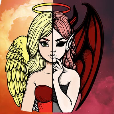 realistic angel half demon