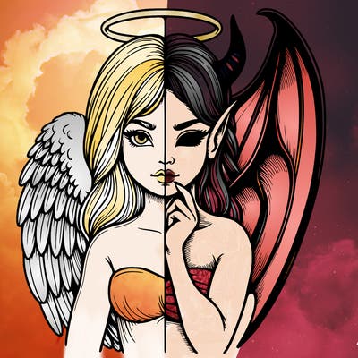 realistic angel half demon