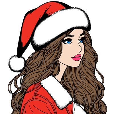 realistic girl in santa hat