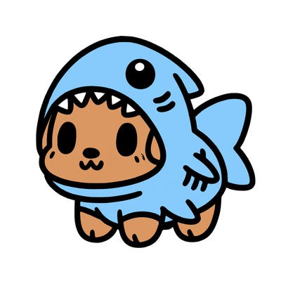 cute dog wearing a shark costume