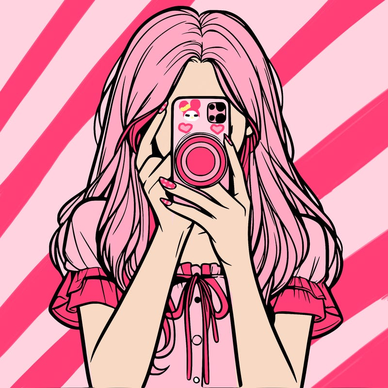 a realistic girl holding her phone taking pictures