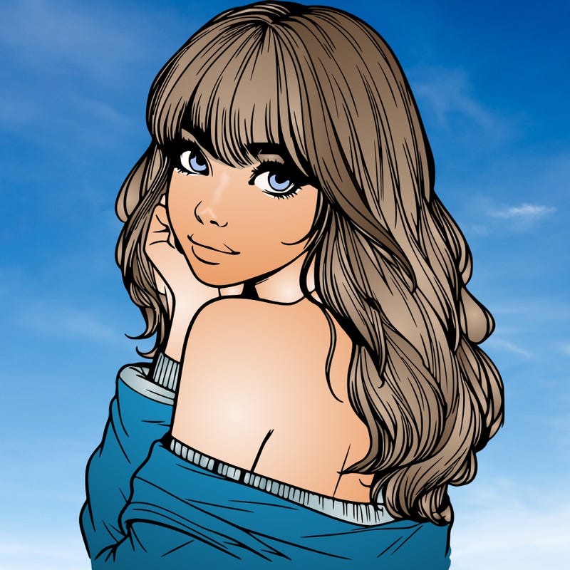realistic girl with bangs looking over her shoulder