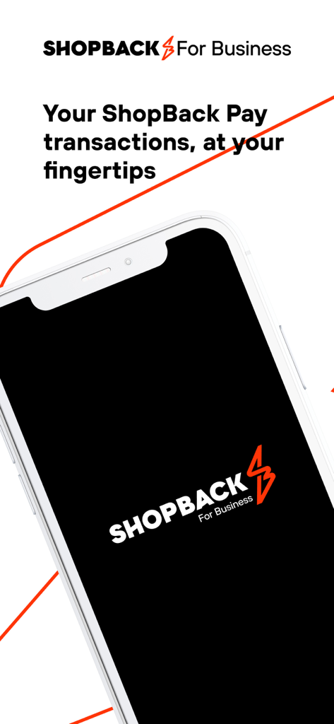 ShopBack for Business - Staff - ShopBack for Business app welcome screen on a smartphone showing branding and the message Your ShopBack Pay transactions at your fingertips