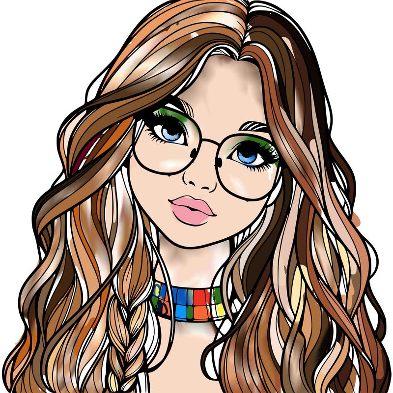 girl with long hair and freckles and glasses realistic