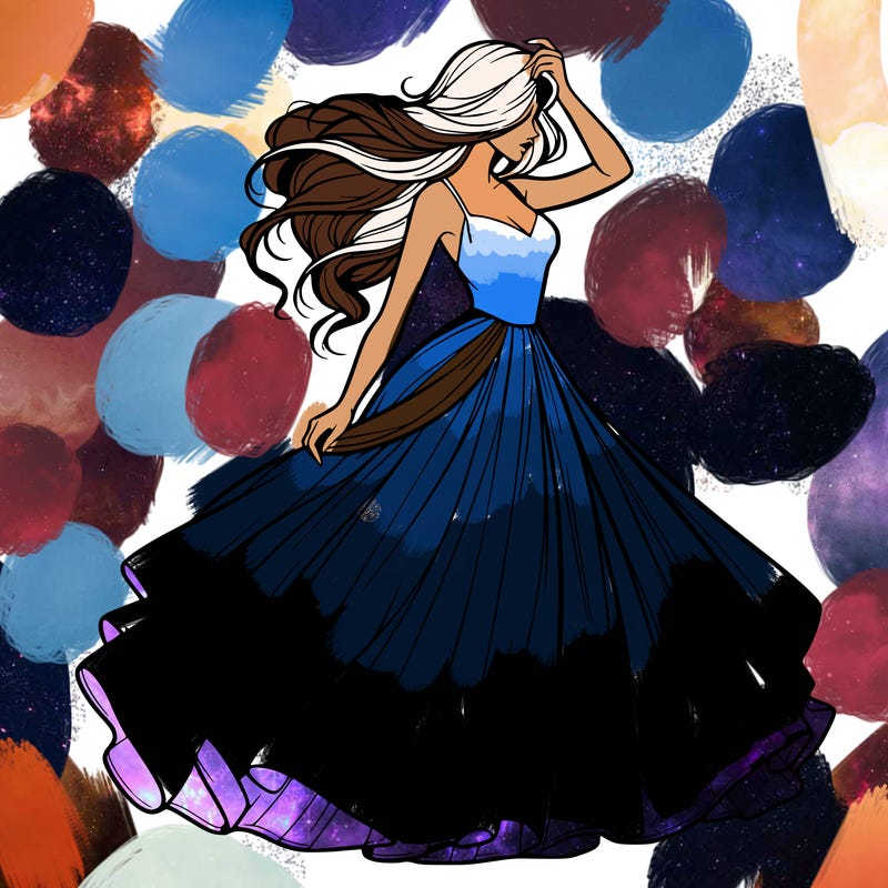 realistic woman with dress flowing in the wind