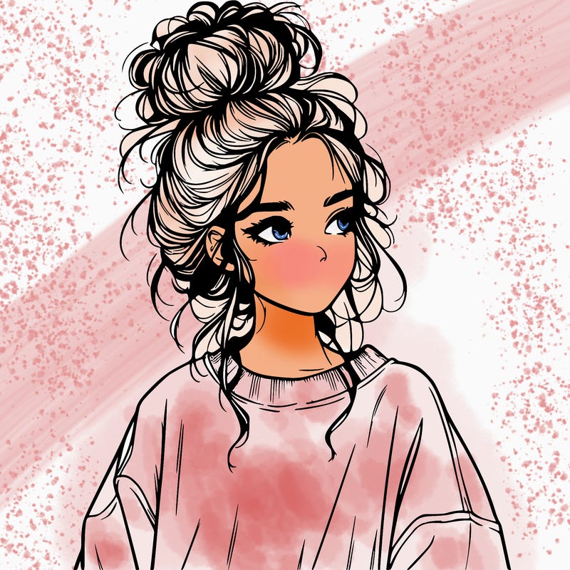 realistic girl with messy bun and oversized clothing