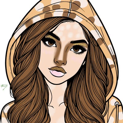 realistic beautiful girl with a hood on
