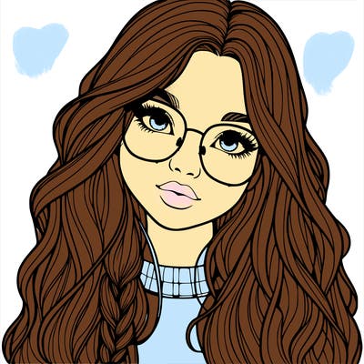 girl with long hair and freckles and glasses realistic