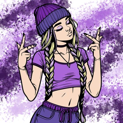 realistic teenage girl with braids and a beanie and crop top doing 🫶🏼