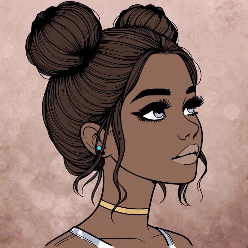 realistic girl with buns on the top of her head