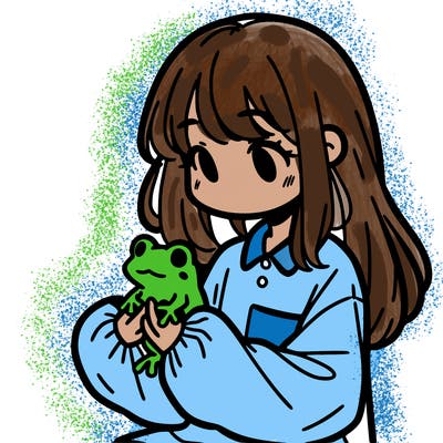 girl with long hair and a oversized shirt. and she is holding a frog