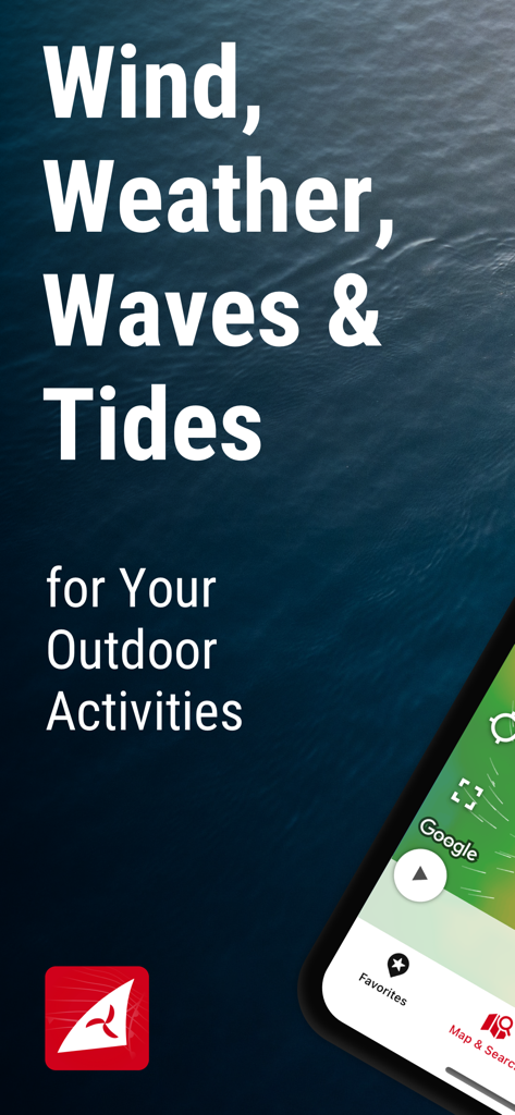 Windfinder: Wind & Weather map - Windfinder app interface showing wind weather waves and tides data for outdoor activities