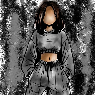 realistic girl faceless with baggy pants and a crop top