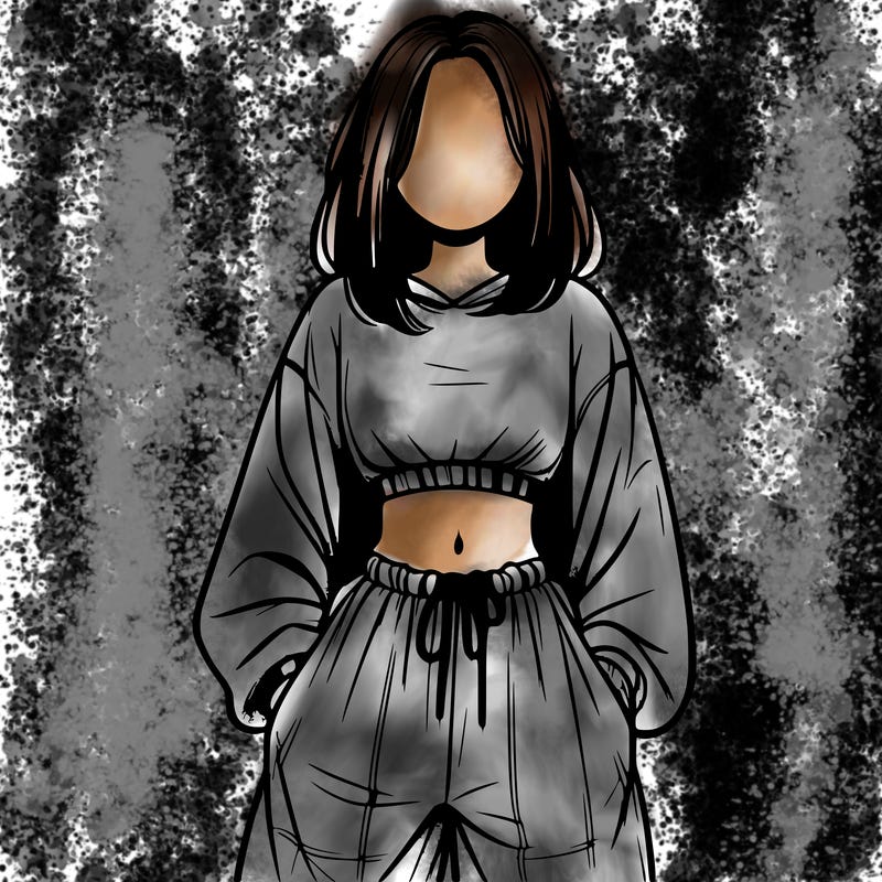 realistic girl faceless with baggy pants and a crop top