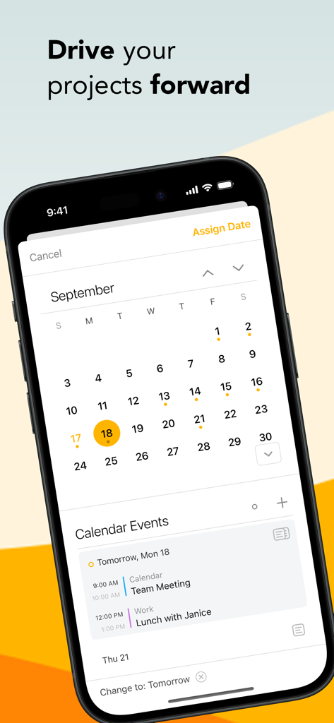 Agenda: Notes meets Calendar - Agenda app interface on iPhone showing a calendar for project planning and daily event scheduling.