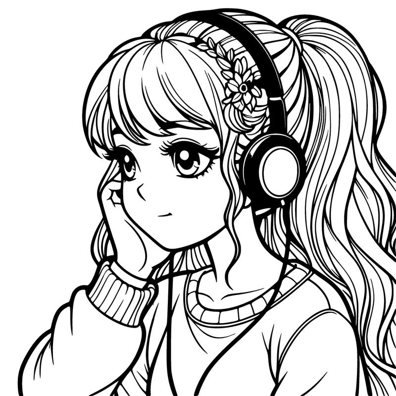 realistic girl listing to music
