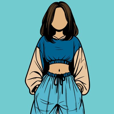 realistic girl faceless with baggy pants and a crop top