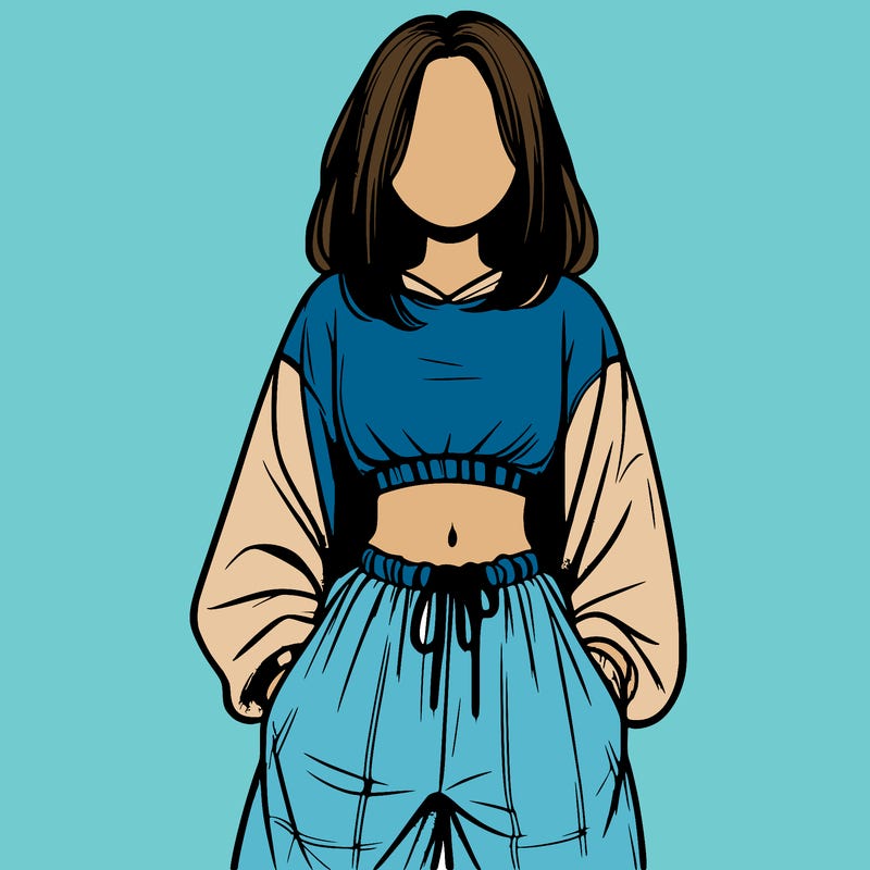 realistic girl faceless with baggy pants and a crop top