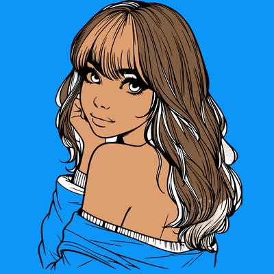 realistic girl with bangs looking over her shoulder