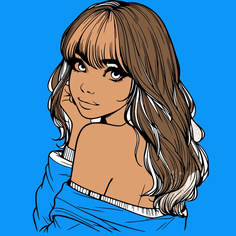 realistic girl with bangs looking over her shoulder