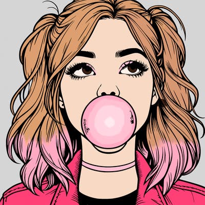 realististic girl blowing bubble -gum