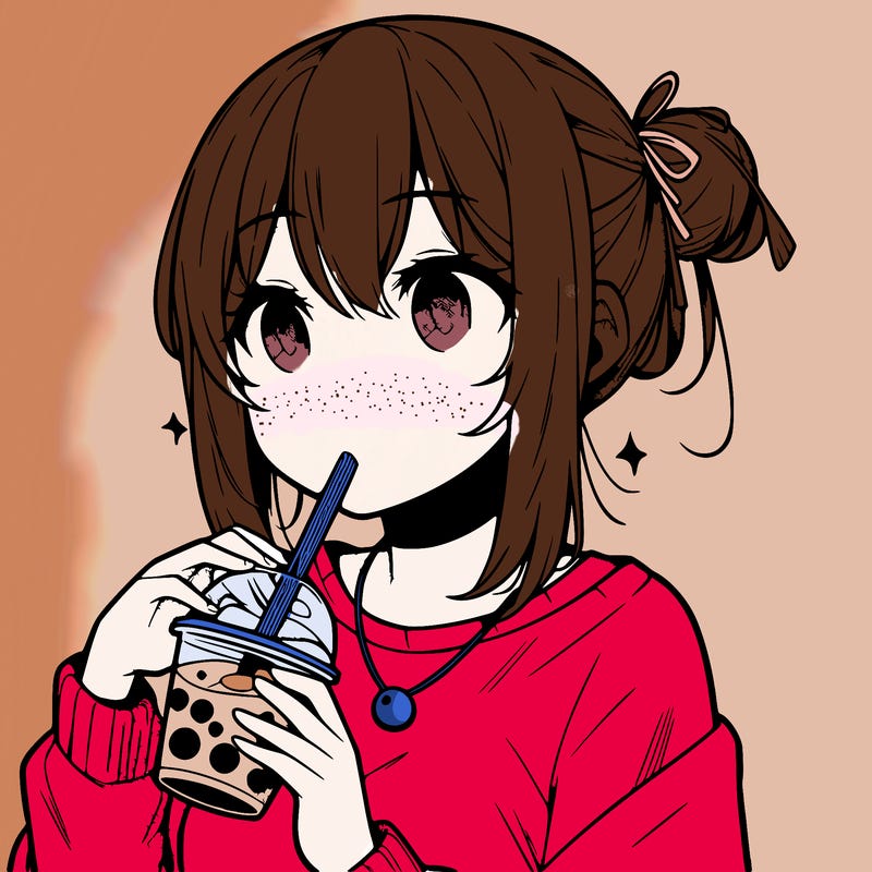 manga character drinking boba
