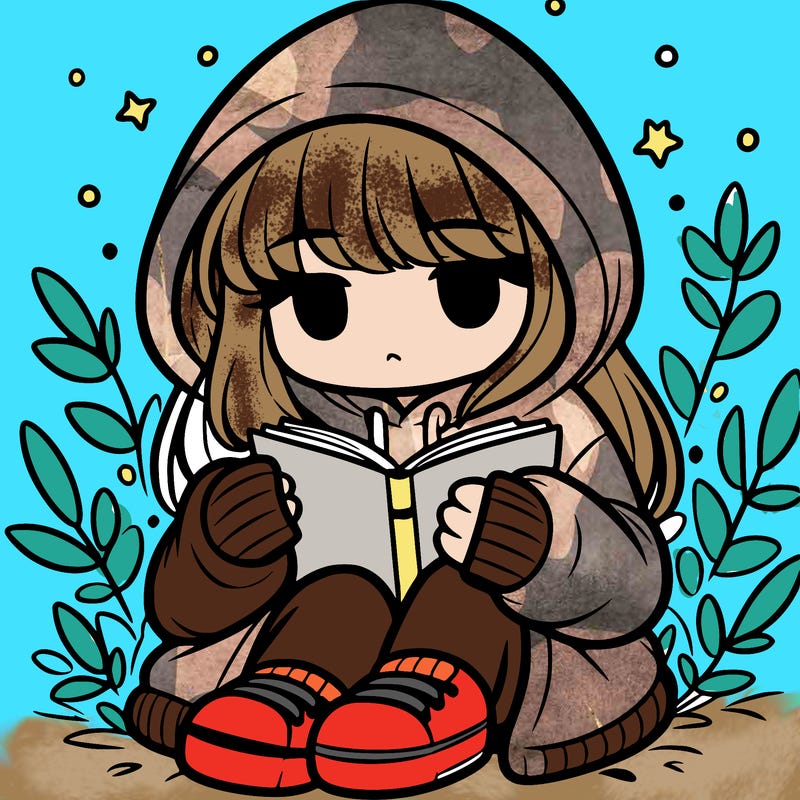 girl in oversized hoodie reading a book