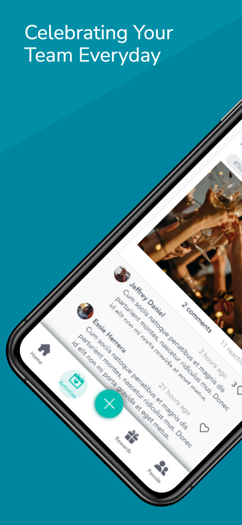 Cooleaf App-Oberfläche, die einen sozialen Feed für Teamfeiern und Mitarbeiteranerkennung zeigt