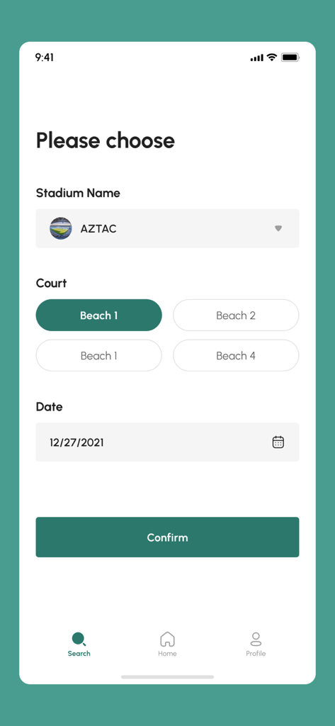 ReplayVar search screen showing options to select stadium name court and date