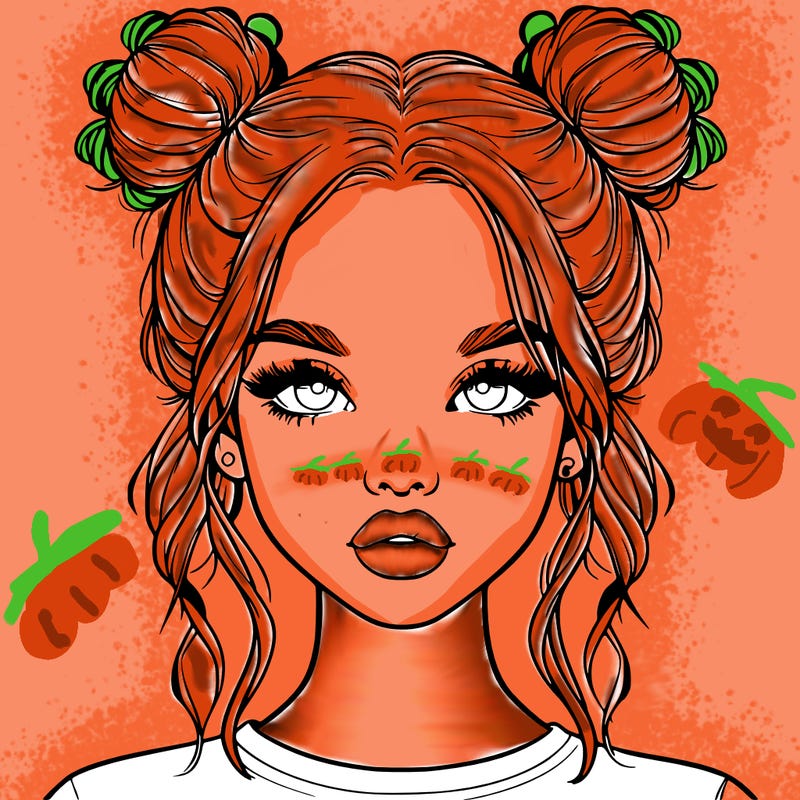 realistic girl with two buns in hair and lips