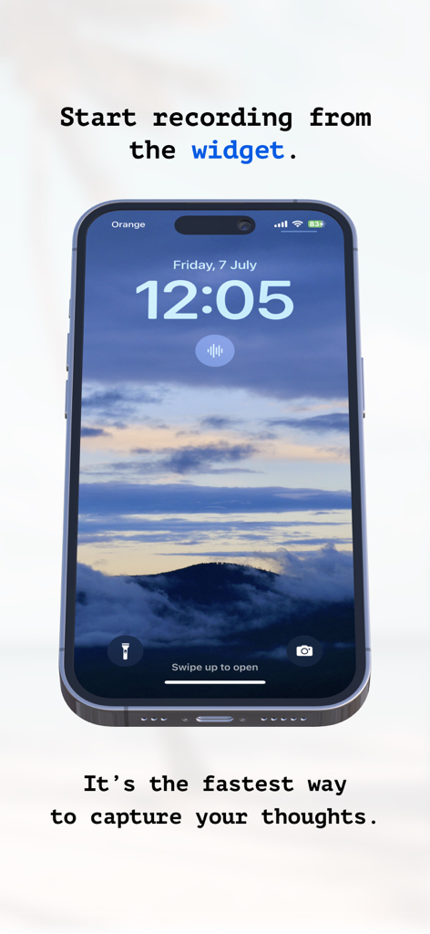 Whisper Memos - Speech to text - Whisper Memos voice recording widget on an iPhone lock screen for quick thought capture