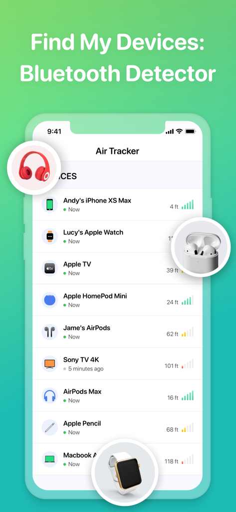 Battery Widget: CPU x Monitor - Interfaz de la función de detector de Bluetooth mostrando una lista de dispositivos cercanos y su intensidad de señal.