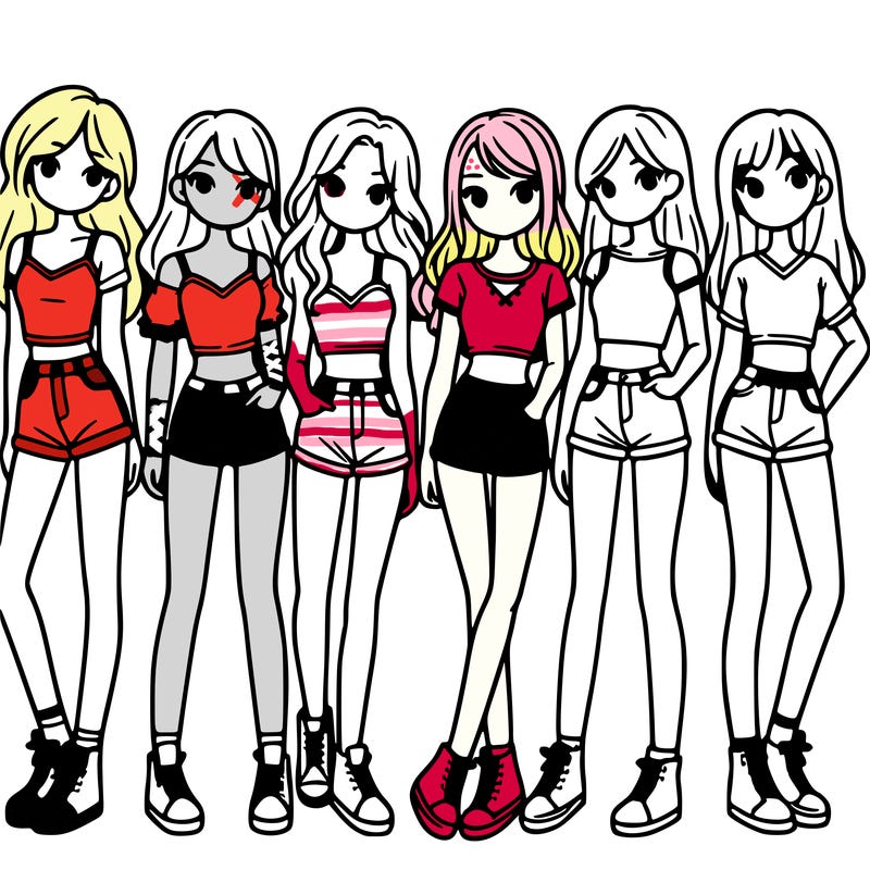a group of girls wearing crop tops and shorts
