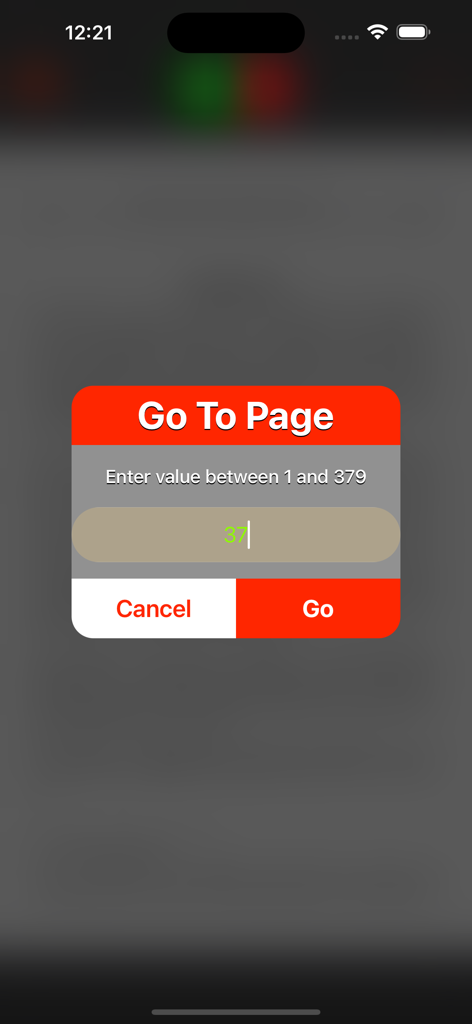 40 hadith e nawawi Offline - A mobile app popup titled Go To Page allowing users to enter a specific page number to navigate through the hadith commentary.